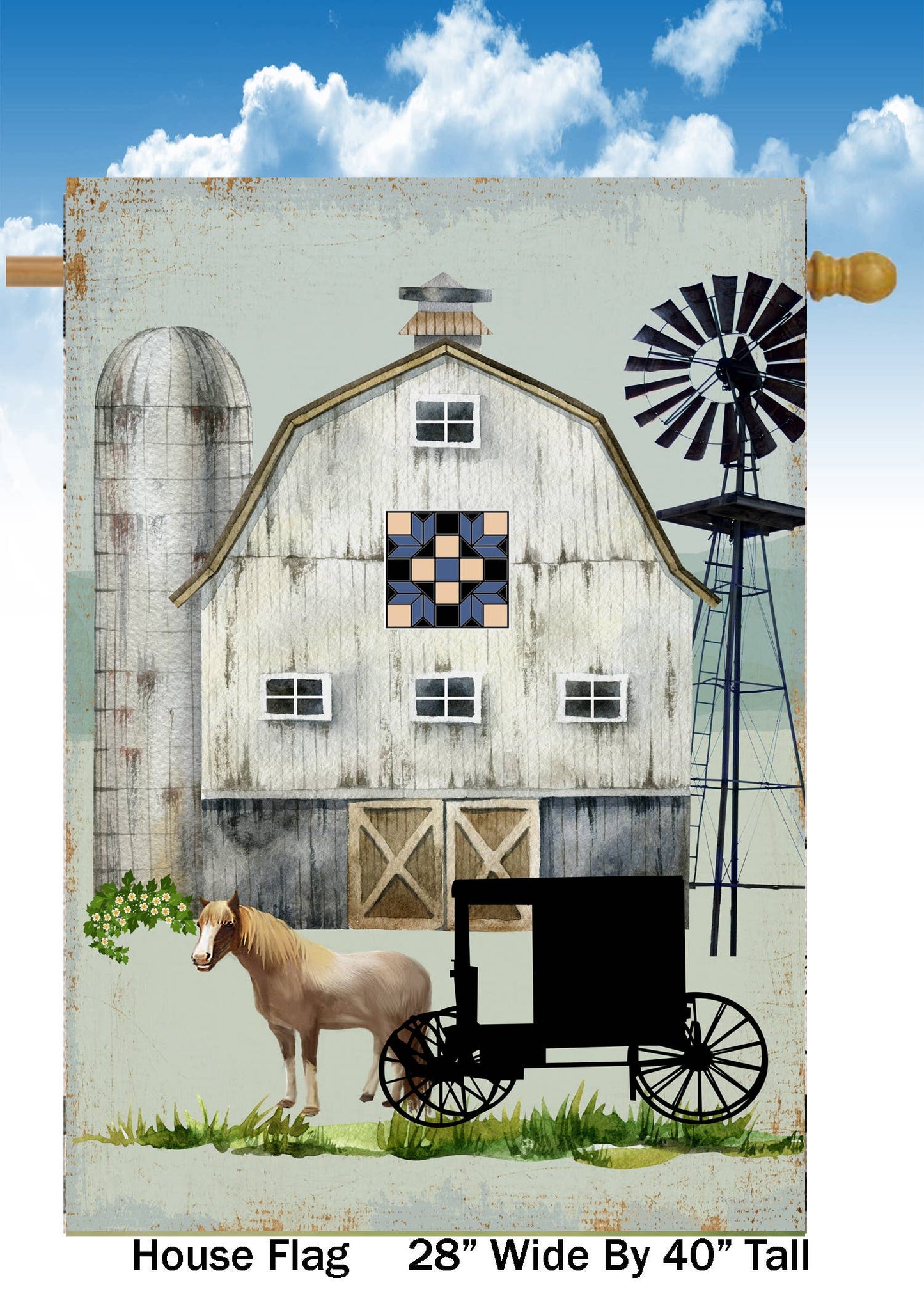 Old Barn Amish Buggy House Flag H2428