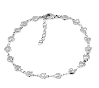Hearts Anklet Gold-Tone or Silver-Tone