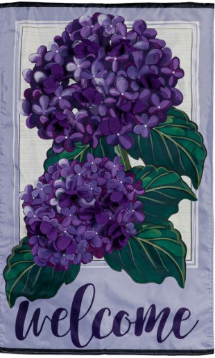 Hydrangea Welcome House Applique Flag