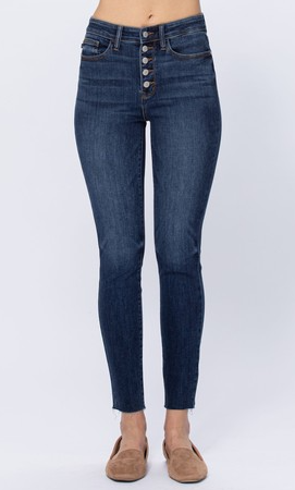 Judy Blue Button Fly Raw Hem High Rise Skinny Fit Jeans