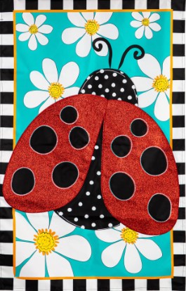 Ladybug with Daisies House Applique Flag