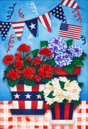 Patriotic Flower Pot Garden Linen Flag