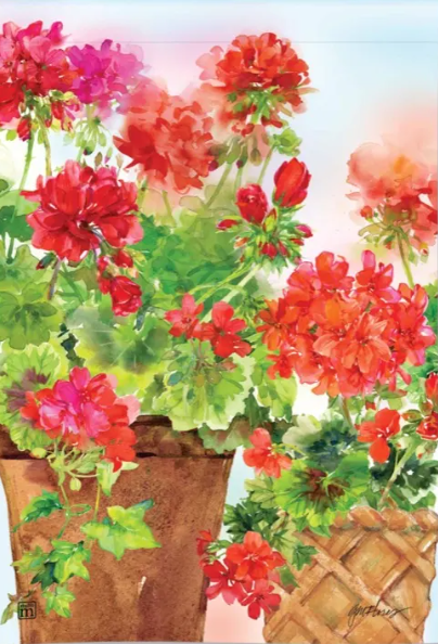 Potted Geraniums SM Garden Flag