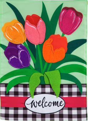 Welcome Spring Tulips Applique Large Flag